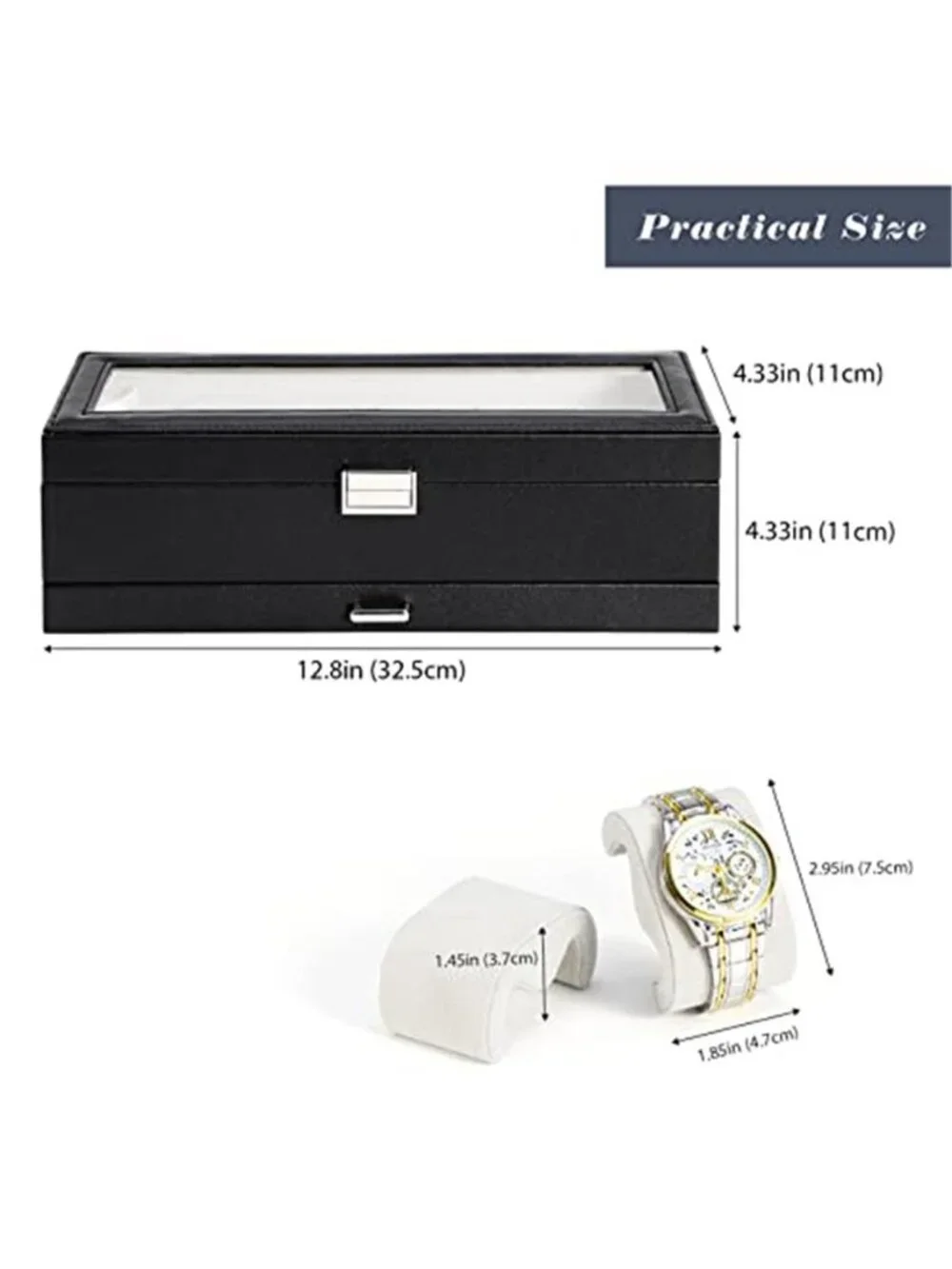 Watch Box, 6 Slot Watch Display Case with Drawer -Black